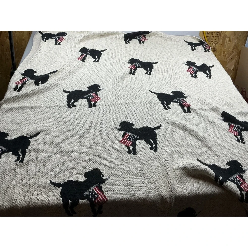 Storehouse Vintage Knit Throw Blanket Black Lab Dog American Flag Patriotic
